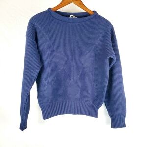 Vintage Kenneth Too!‎ Blue Monochrome Ribbed Argyle Sweater